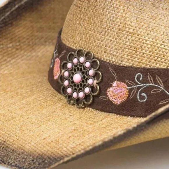 Western Straw Floral Embroidered Festival Cowboy hat - Picture 6 of 6
